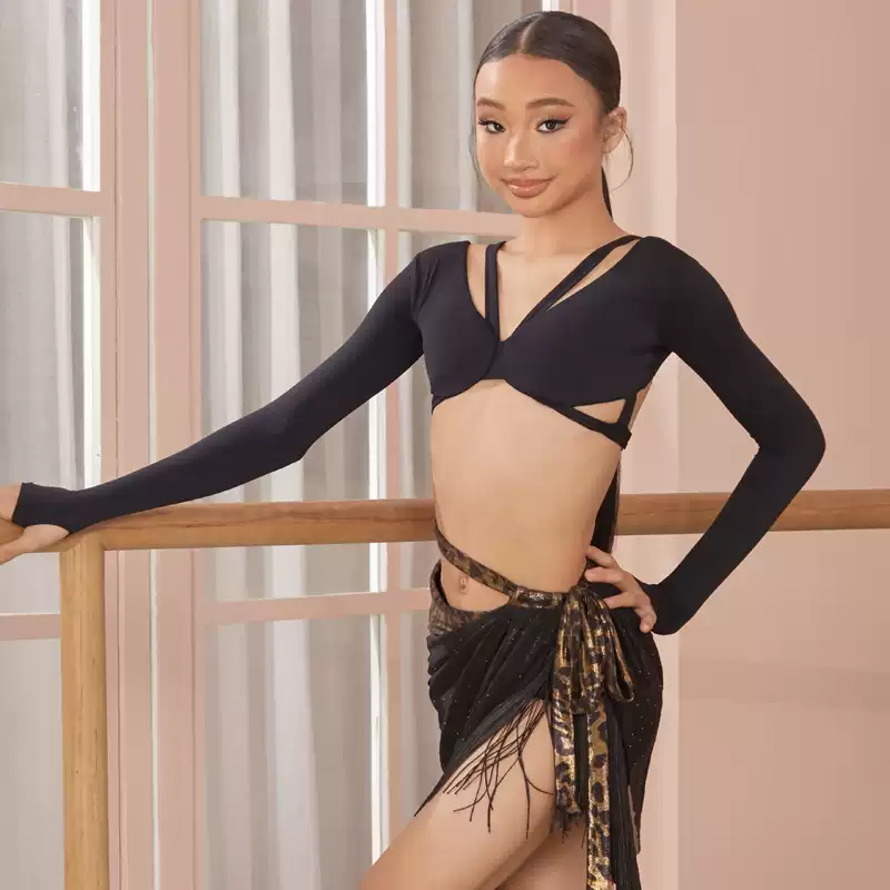 Z Girls Tassel Mesh Leopard Latin Dance Skirt  Performance Dance Wear