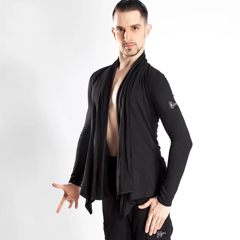 YJFY-Men's Long Sleeve V Neck Latin Dance Tops Dance Wear