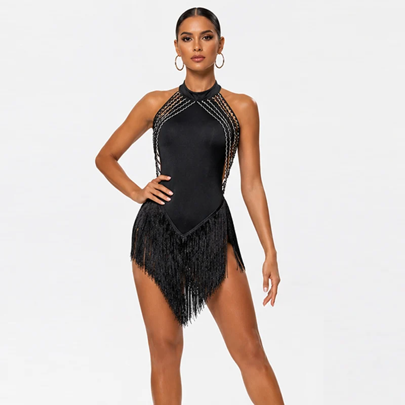 Women's Spandex Splicing Tassel Dance Dress Dance Wear Training Performance Dress