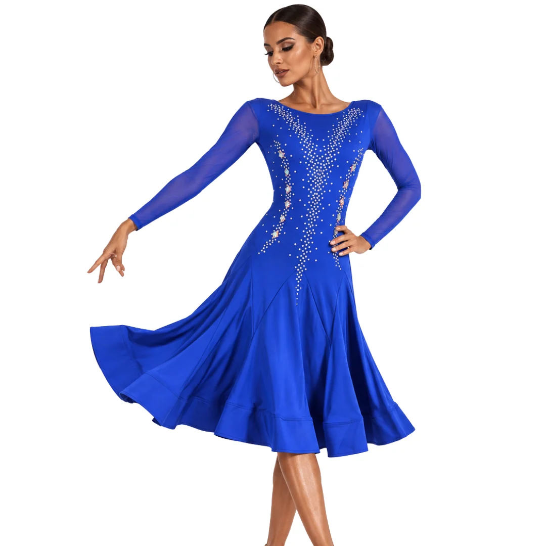 Customisable-Women's Navy Blue Round Neck Dance Wear Dance Dress Performance Wear